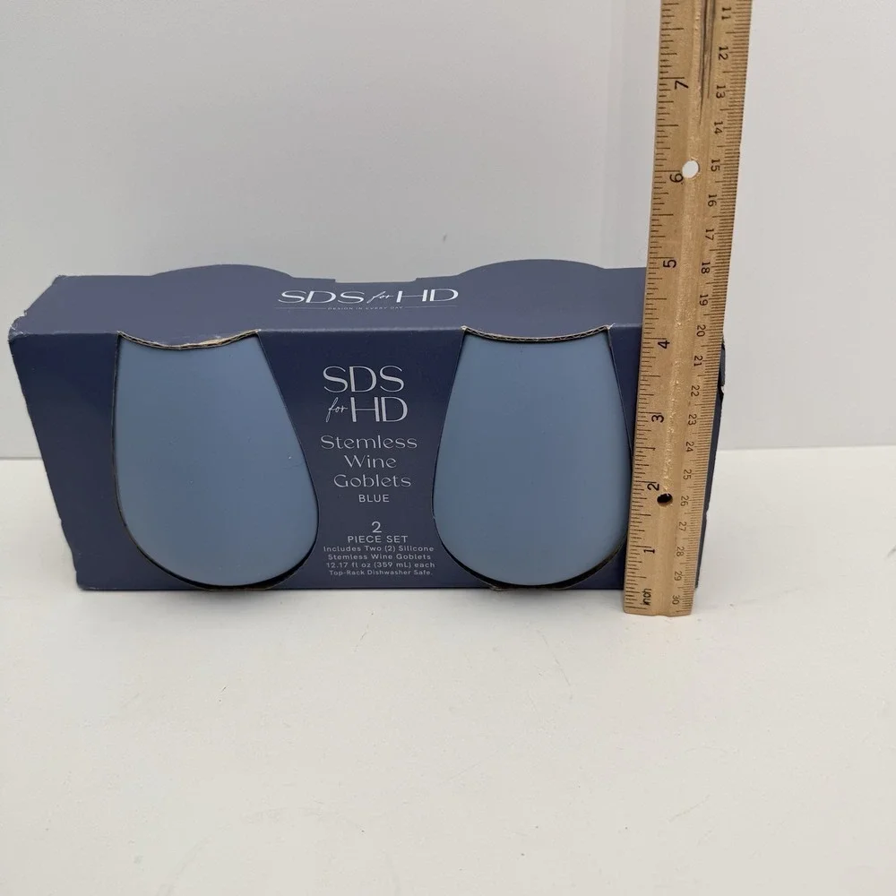 HD Designs Silicone Stemless Wine Tumbler Blue 2-pack Shatterproof Pool Safe